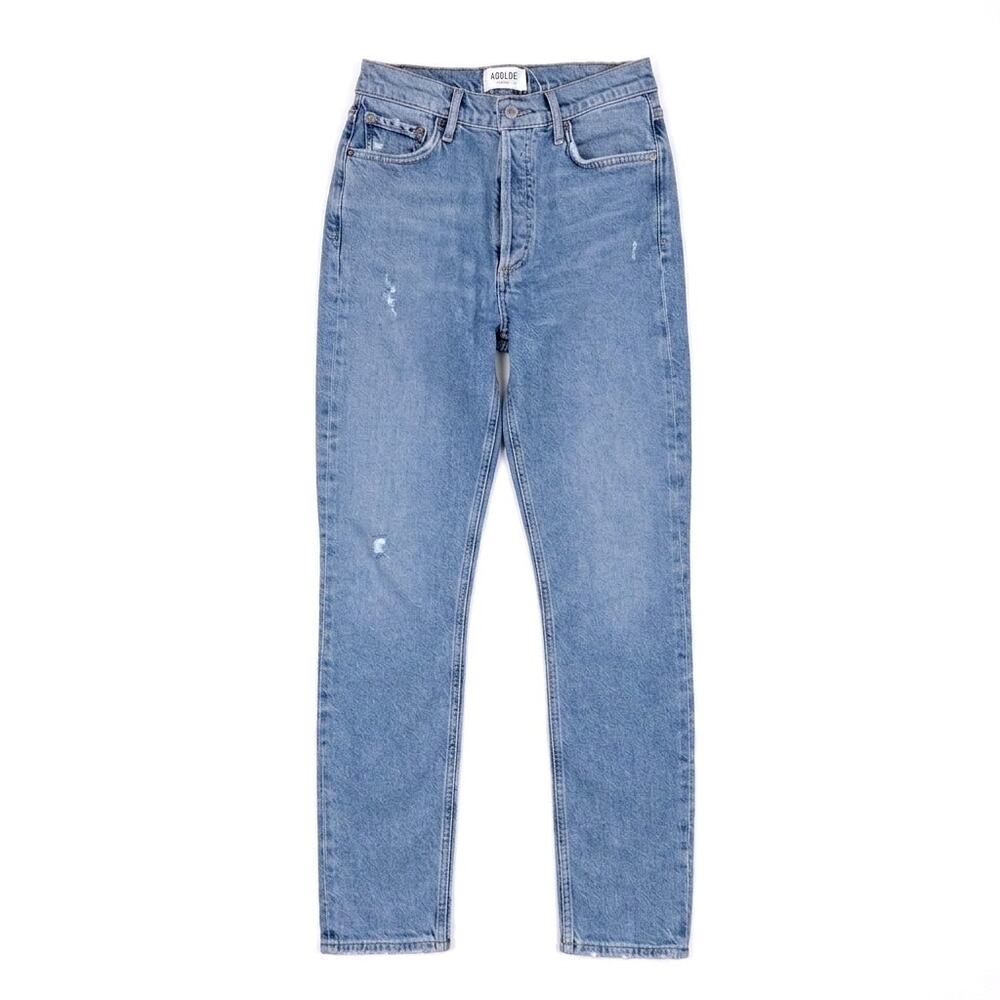 Agolde High Rise Slim Ankle Crop Distressed Blue Jeans | Size 26